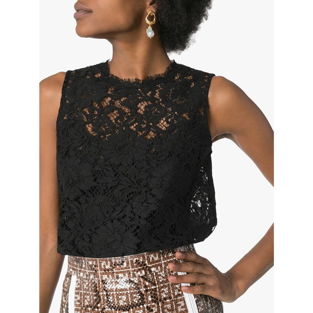 NWT Dolce & Gabbana Black Cordonetto Lace Sleeveless Tank Top Blouse IT 40 S